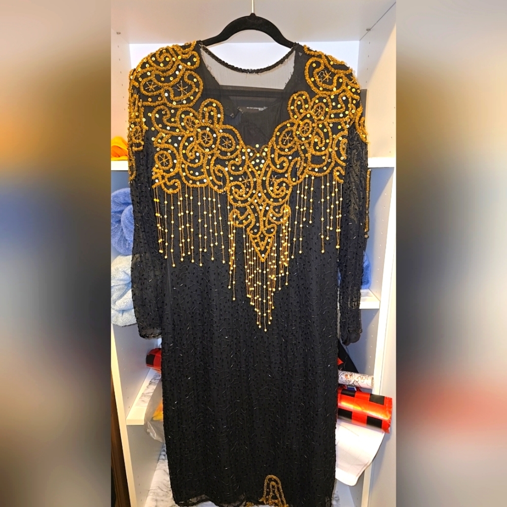 Vintage beaded dress midi dress